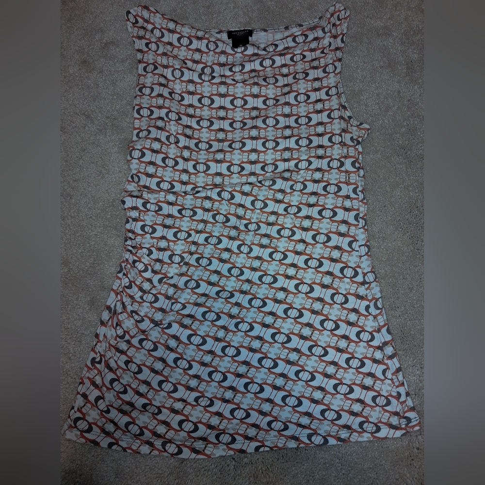 Womens Ann Taylor circle print sleeveless cotton cowl neck shirt size XS